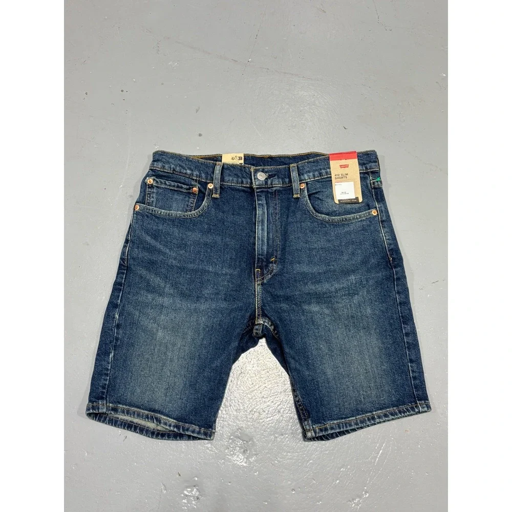 Levis 412 Slim Shorts Mens 33 Medium Wash Denim Stretch Jean Shorts 9 Inseam